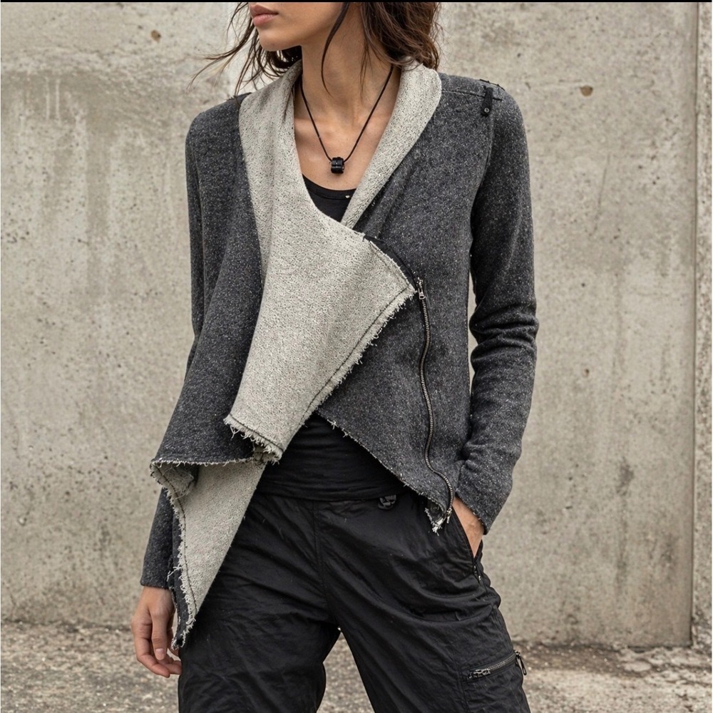 BNCI by Blanc Noir Women Gray Asymmetrical Zip Draped Moto Jacket Large